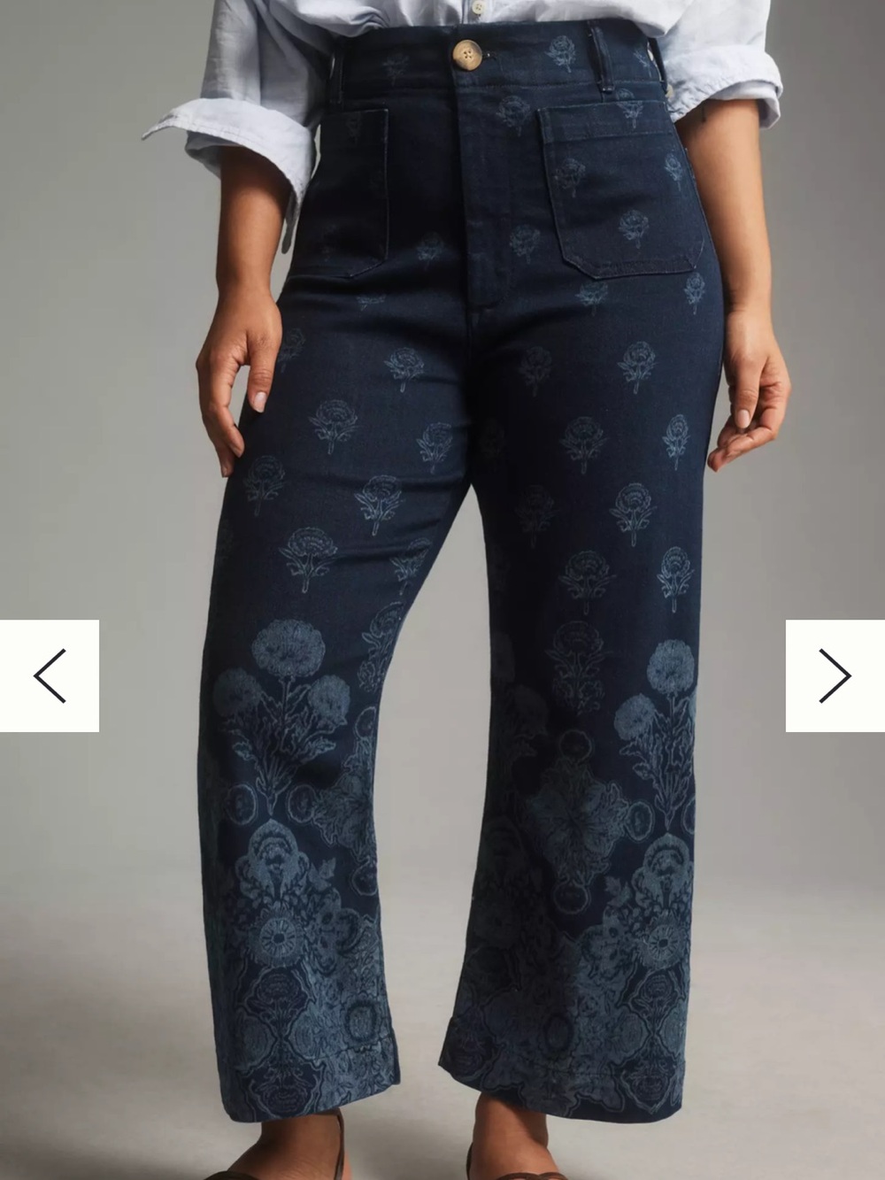 Maeve X Anthropologie The Colette Cropped Wide-Leg Jeans Denim Floral Print - Picture 3 of 16